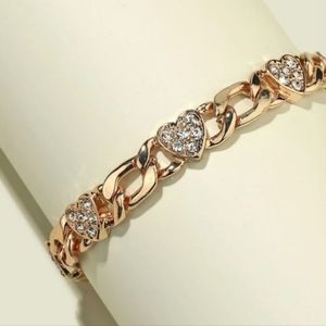 Moda Jewelry Gold Rhinestone Heart Tennis Bracelet